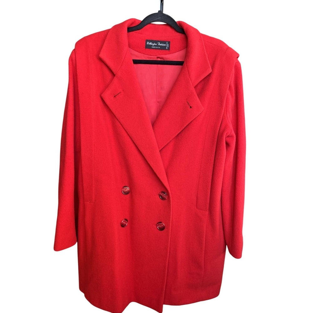 Wellington Fashions Red Double Breasted Vintage Coat Made in USA‎ Notch Lapel